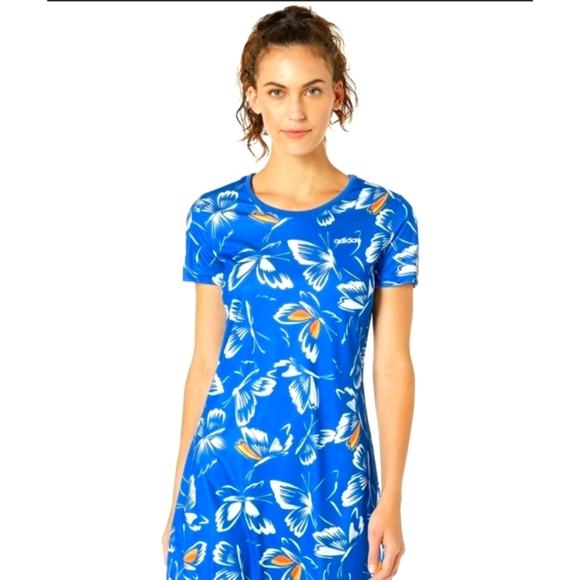 adidas Farm Rio Butterfly Print Mini Dress Blue Short Sleeves, Women's Small - Picture 4 of 8